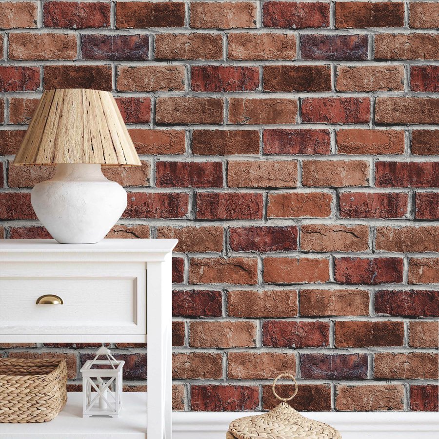 Rustic red faux brick wallpaper